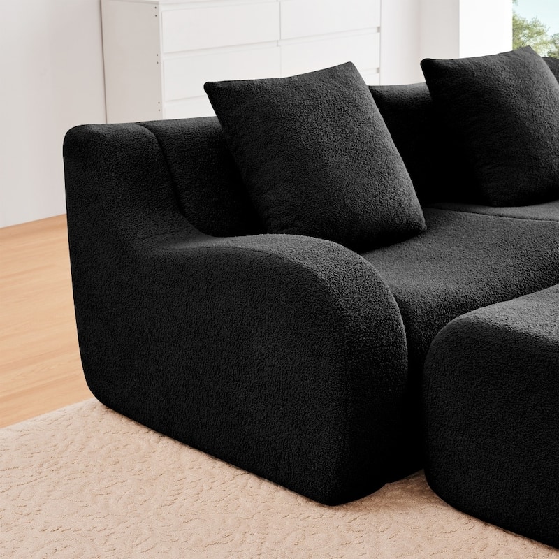 115.3" U-shaped Soft Teddy Fabric Boneless Sectional Sofa for Relaxed