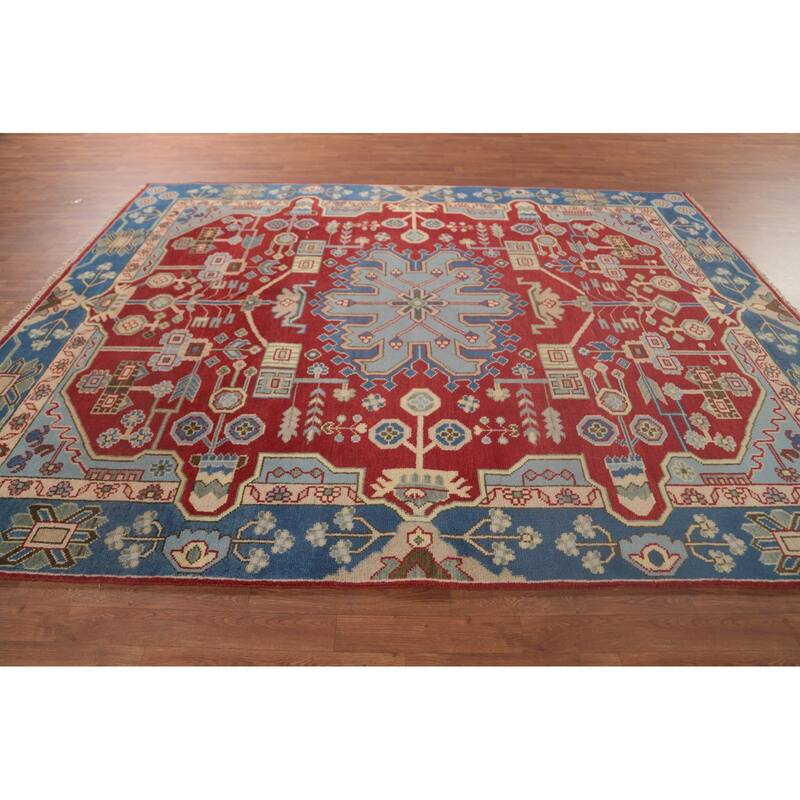 Geometric Kazak Area Rug Hand-Knotted Wool Carpet - 7'9" x 9'9"