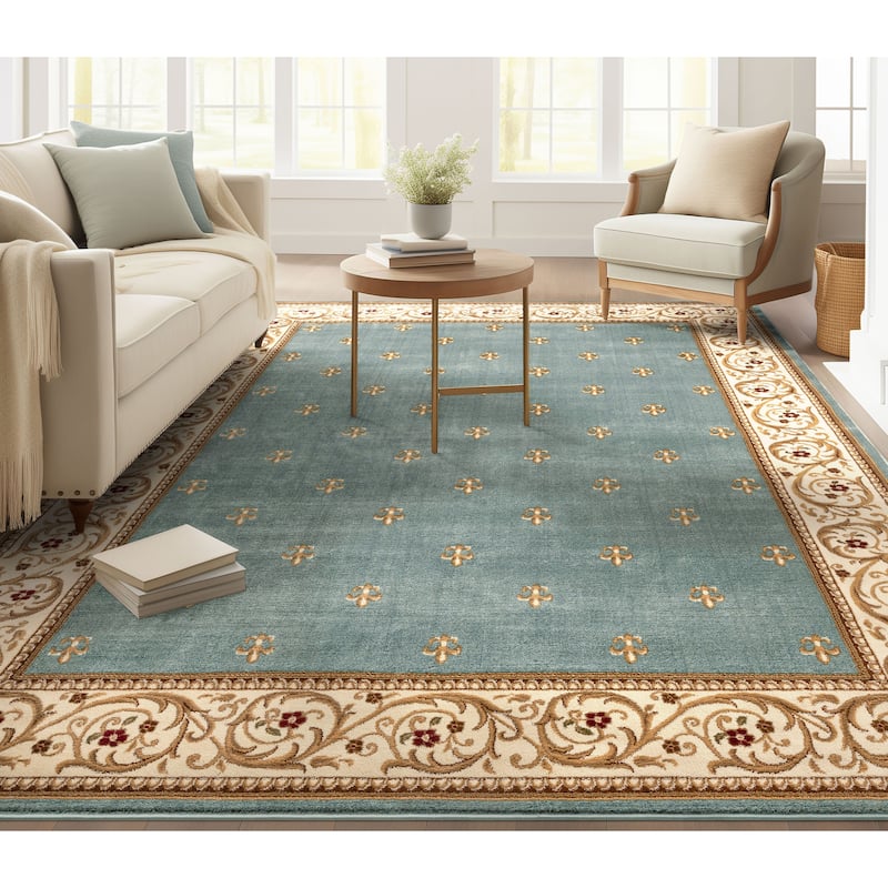Well Woven Barclay Fleur De Lis Traditional Oriental Living Room Rug - 9' 3" x 12' 6" - Light Blue