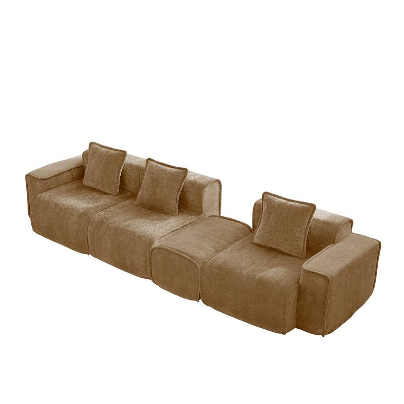 GDFStudio - Streamlined Velvet 3-Seater 108.66" L-Shaped Modular Boneless Sofa with Ottoman