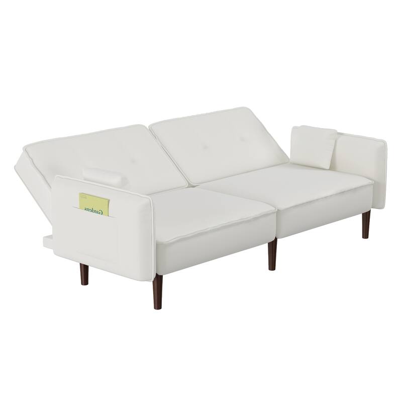 Futon Sofa Bed, Fabric, Solid Wood Leg, Adjustable Backrest