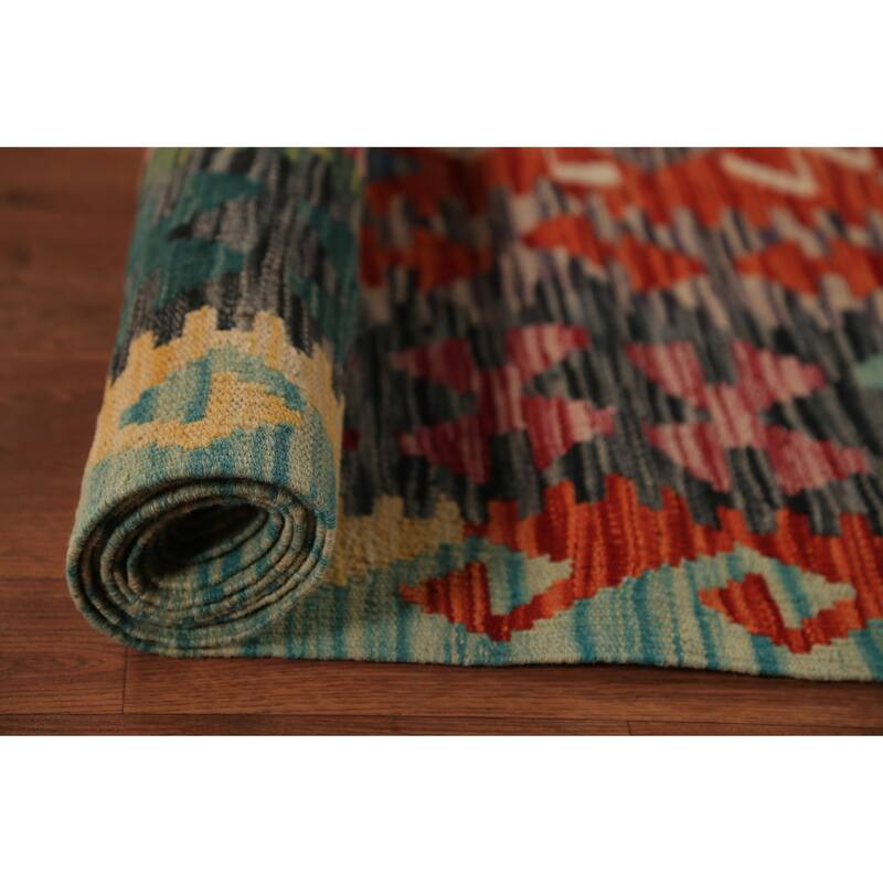 Kilim Oriental Area Rug Hand-Woven Geometric Wool Carpet - 8'3"x 9'8"