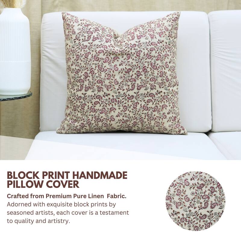 Fabdivine Handmade Boho Pure Linen Block Print Throw Home Décor Pillow Cover