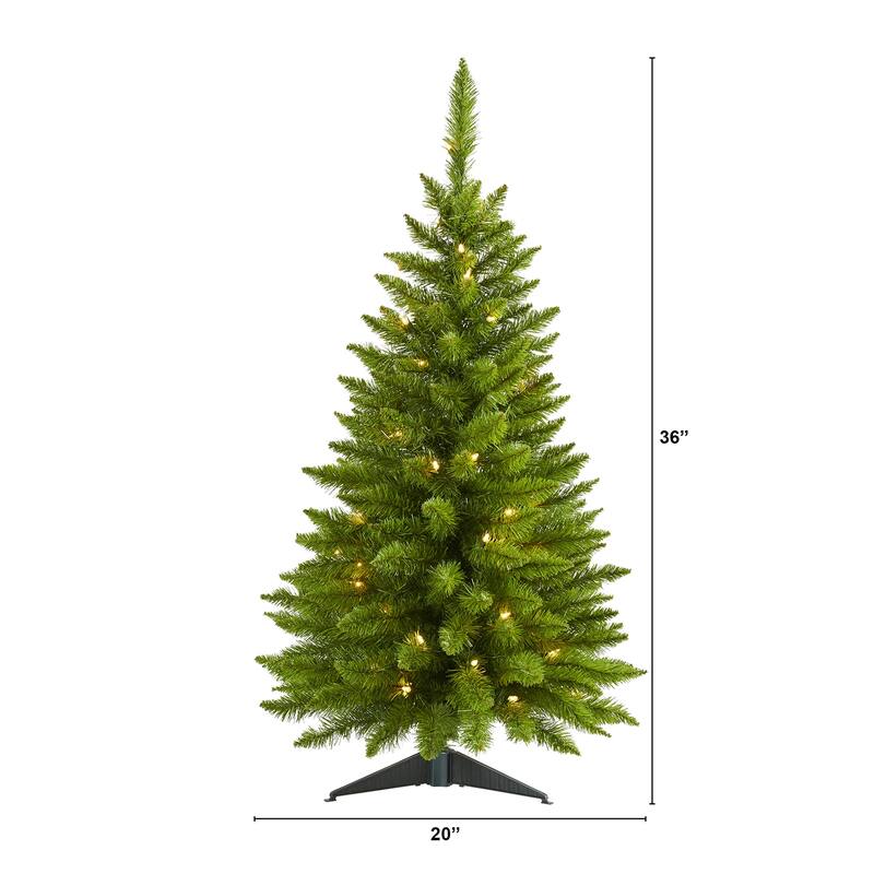 3ft. Pine Artificial Christmas Tree with 50 Warm White Lights and 143 Branches - Compact Holiday X-Mas Accent Tree