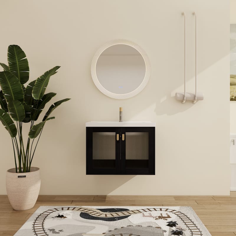 Malwee 28"/32" Floating Bathroom Vanity, Wall Mounted Bathroom Vanity with Ceramic Sink and Soft Close Door