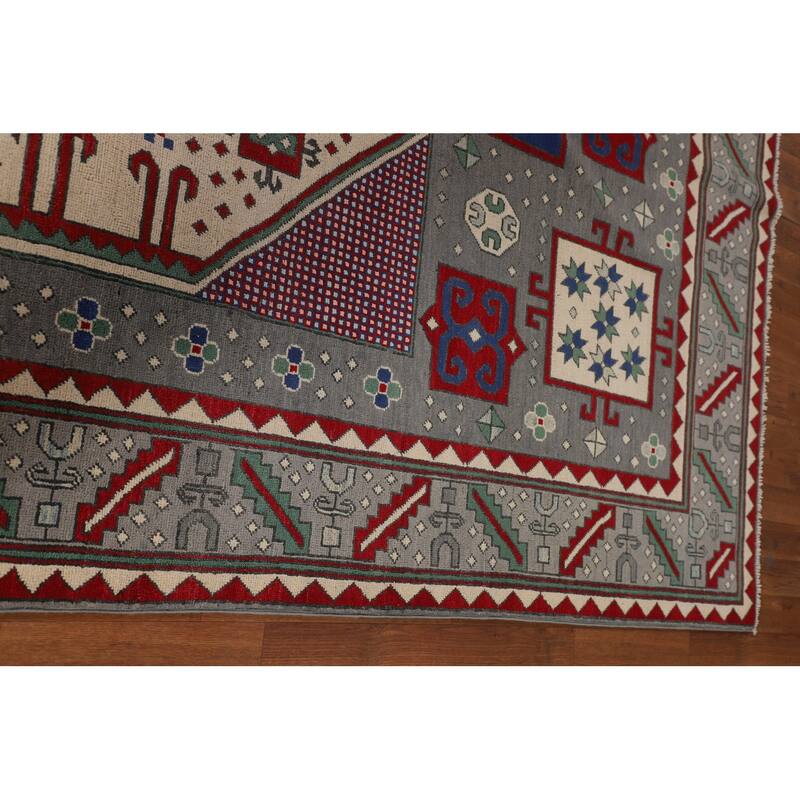 Geometric Gray Kazak Oriental Area Rug Handmade Wool Carpet - 6'4" x 10'0"