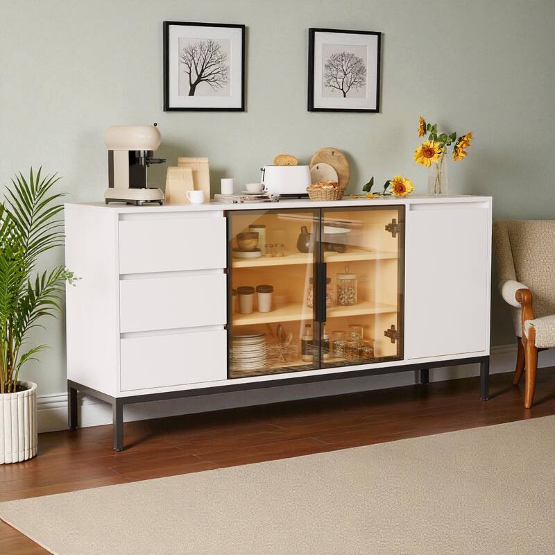 Buffet Cabinet with 3 Drawers and 2 Doors, Kitchen Sideboard Storage Console for Dining Room or Living Room
