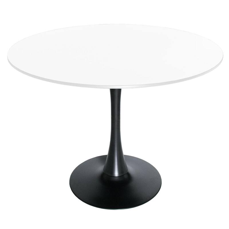 LeisureMod Bristol 40" Round Dining Table for 4 with MDF Wood Tabletop in Black Steel Base for Kitchen & Dining Room - White
