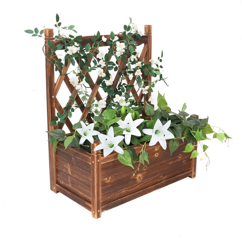 Wooden Raised Plant Bed Garden Elevated Planter Box with Trellis