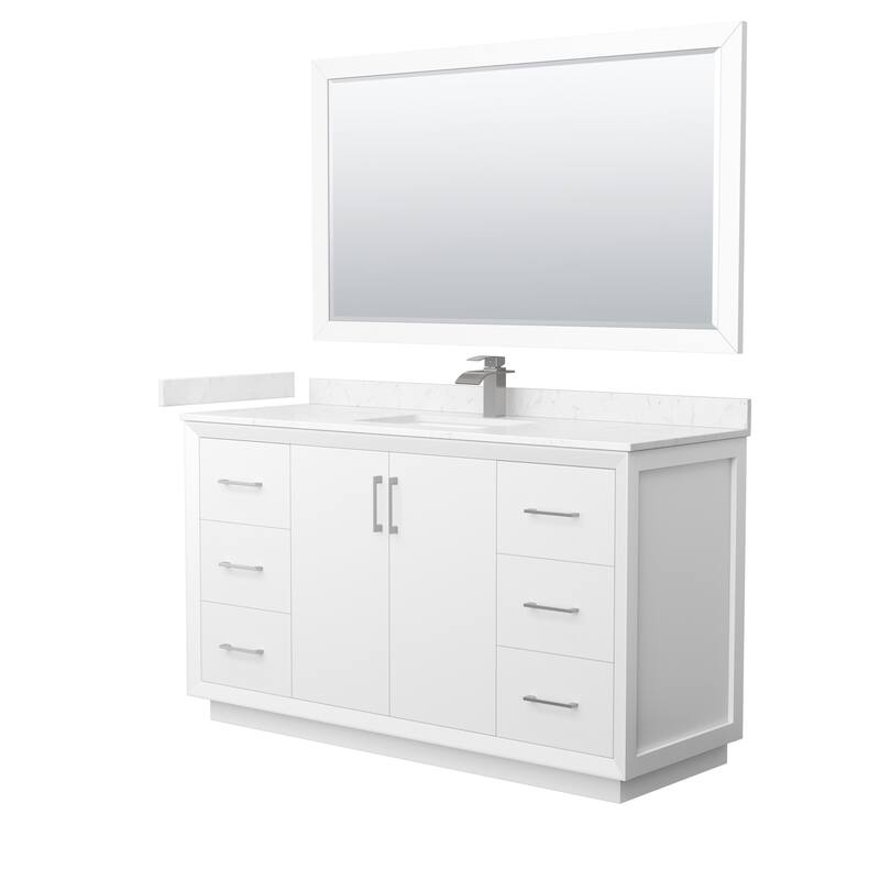 Wyndham Collection WCF414160S-VCA-UNSM58 Strada 60" Free Standing - White / Carrara Cultured Marble Top / Brushed - Painted