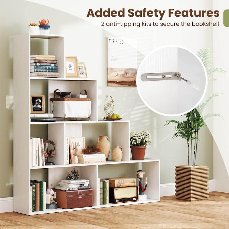 Costway 1/2 PCS 4-Tier Bookshelf with 6 Storage Cubes 64" Tall Modern - White