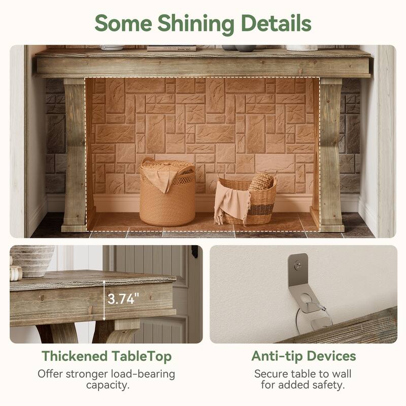 63-Inch Solid Wood Console Sofa Table for Entryway Living Room