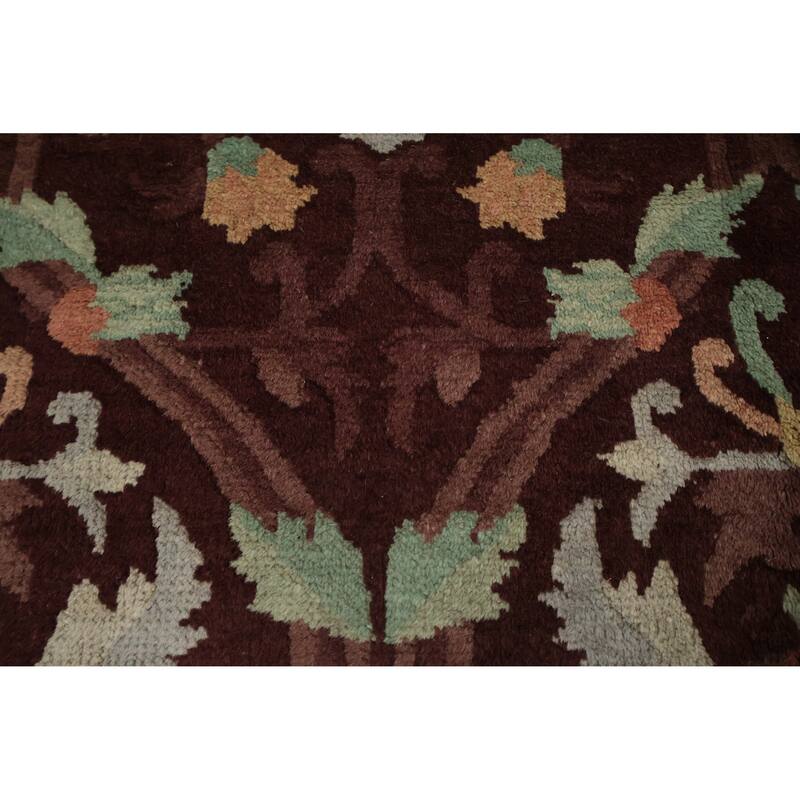 Hand Knotted Oriental 100% Wool Carpet Traditional Floral Brown Art Deco Area Rug - 11' 7'' X 9' 3''