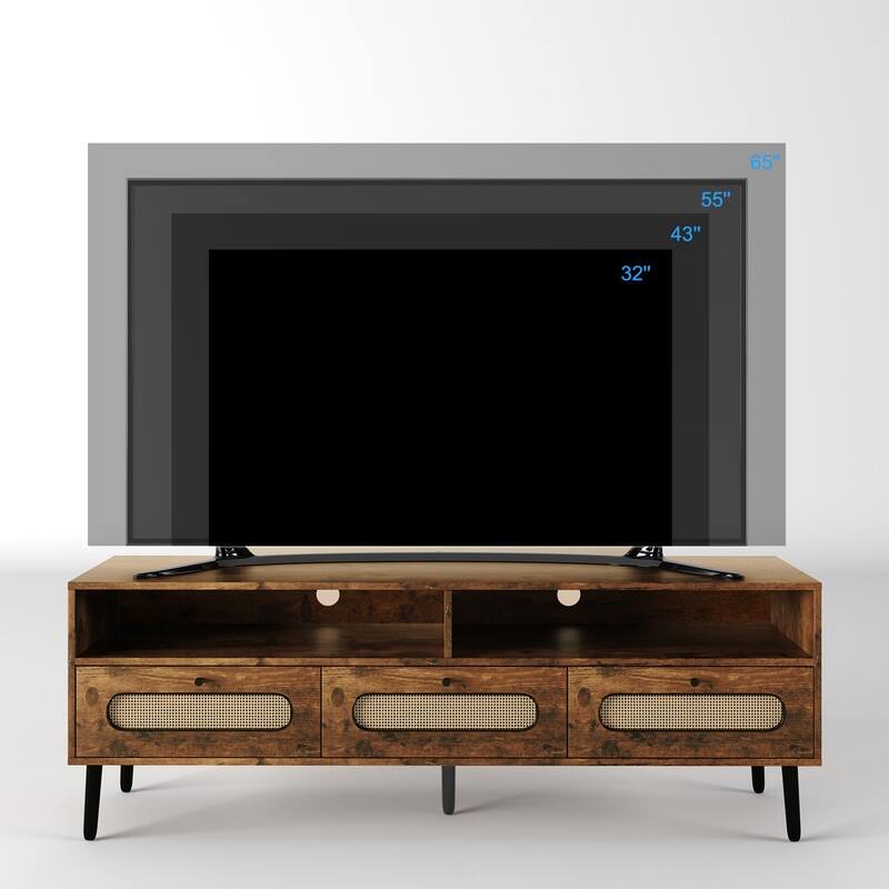 Mixoy Boho TV Stand for TV up to 65",Entertainment Center with Drawers and Compartment,55" Media Console with Rattan Decorative