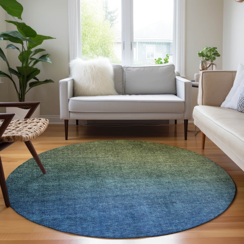Machine Washable Indoor/ Outdoor Chantille Modern Ombre Rug - Olive - 8' x 8'