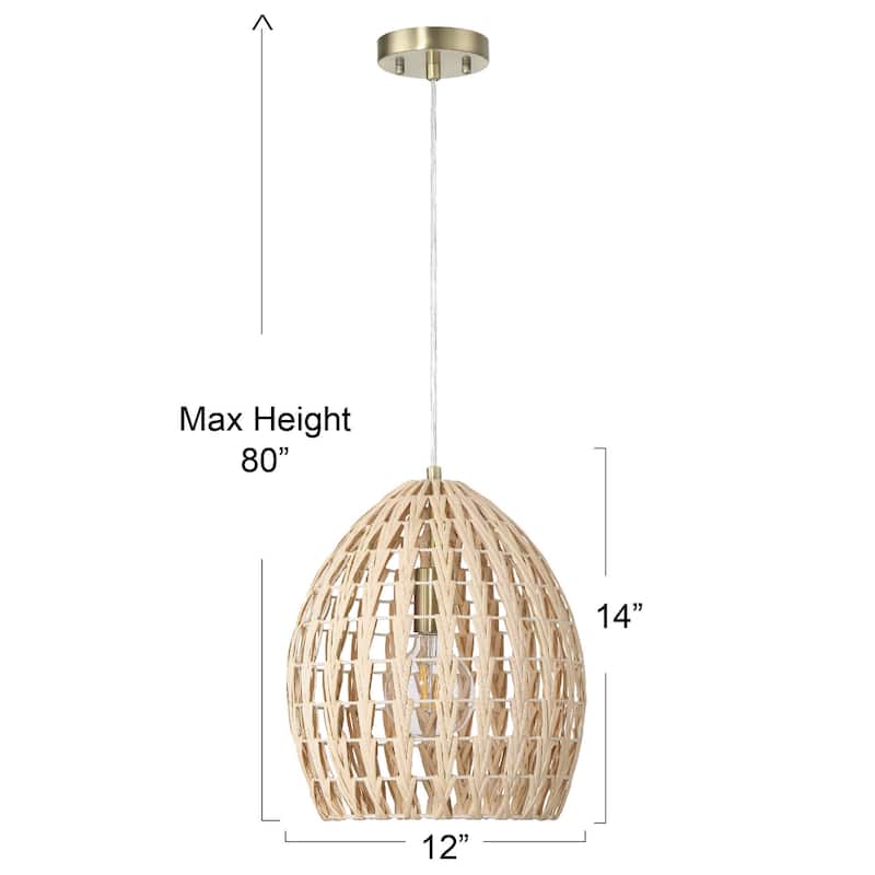 Persephone Metal and Handwoven Rattan Ceiling Light - 12.0"L x 12.0"W x 14.0"H