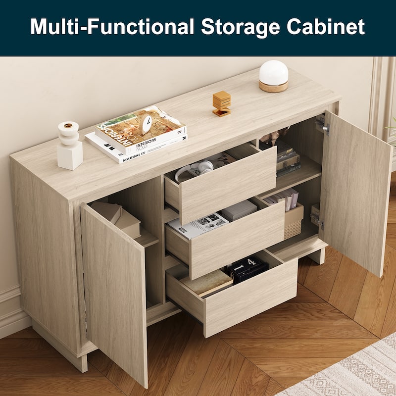 Modern Storage Cabinet with 2 Doors, 3 Drawers & Framed Edge Design - N/A