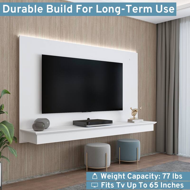 Floating TV Stand for up to 55" TVs - Wall-Mounted Entertainment Center with LED Strip & Shelf