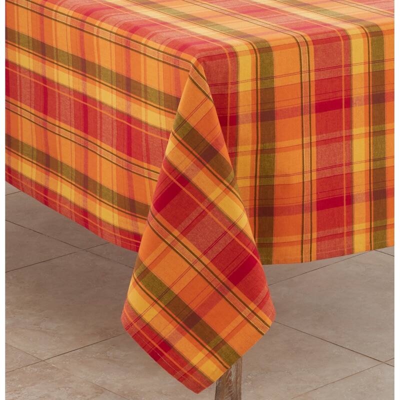 Autumn Plaid Cotton Tablecloth - 65 x 65