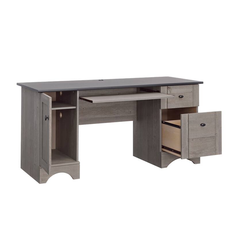 Anmytek Gray Oak Home Office Desk with Two Drawers Rustic Study Desk