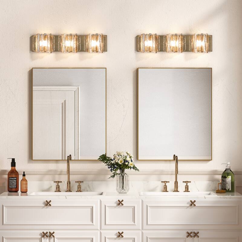 3-Light LED Bathroom Vanity Light with Rippled Glass Shade