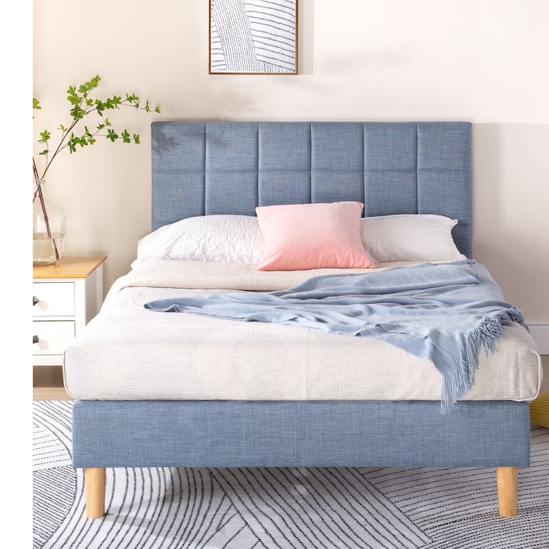 Priage by ZINUS Blue Slate Upholstered Square Platform Bed Frame