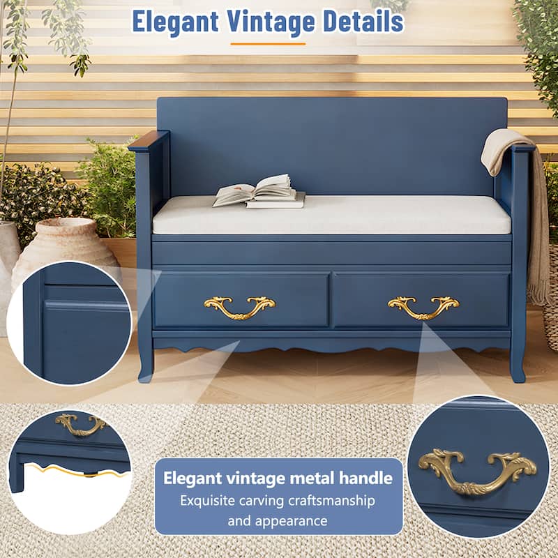 Shoe Storage Bench with Back, Hidden Compartment and Removable Cushion, Entryway Benchfor Entryway or Living Room