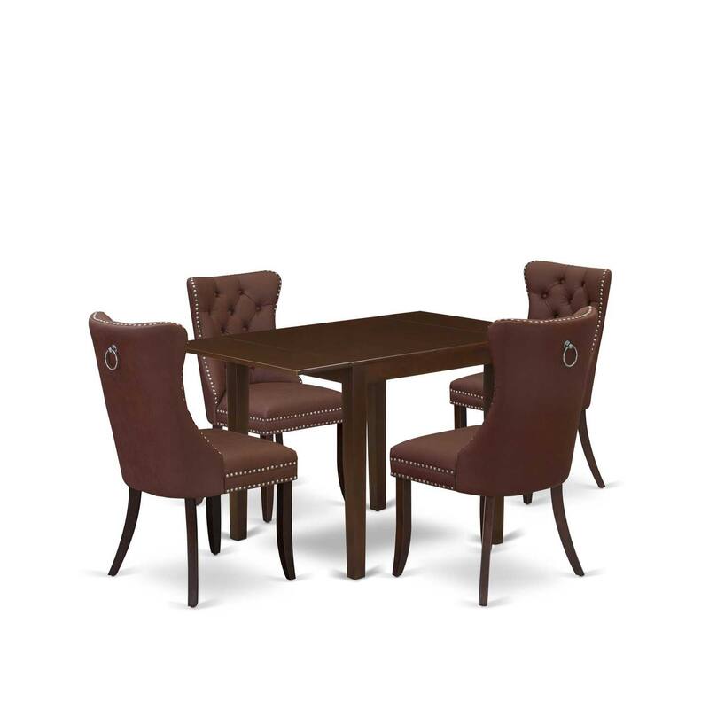 5-Piece Mahogany Finish Solid Wood Top - Rectangular Dining Room Set - Seats 4
