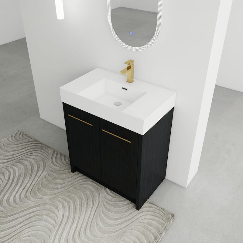 30 Inch Freestanding Bathroom Vanity with Resin Sink, With Soft Closing Door, KD-Package