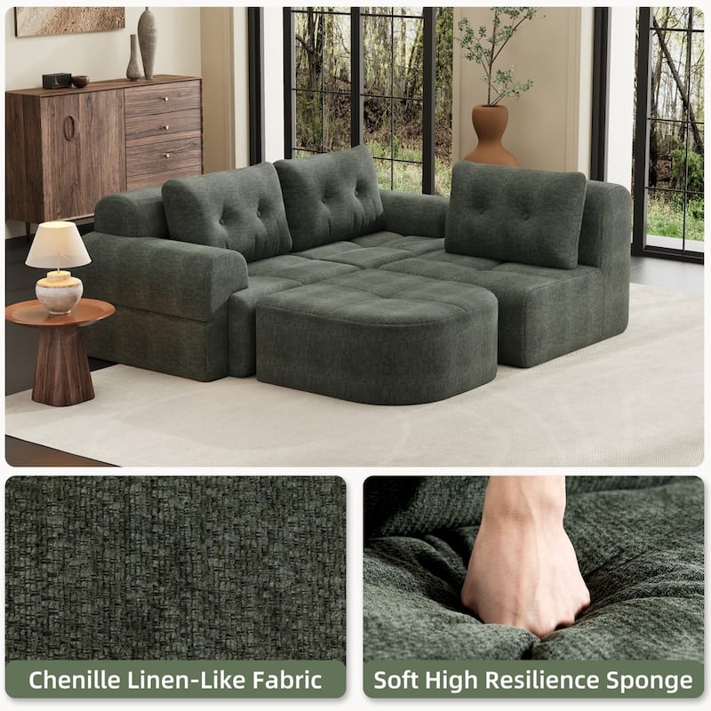 110.23" L-Shaped Chenille Sectional Sofa with Movable Ottoman