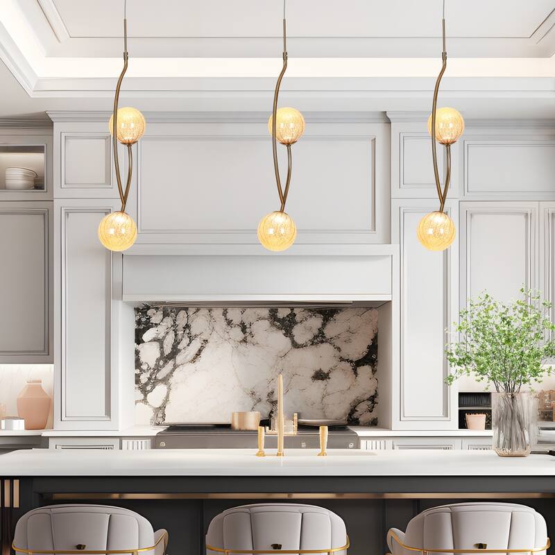 Modern Gold LED 2-Light Colored Glass Pendant Island Lights - D6.5" x H85.5" Max