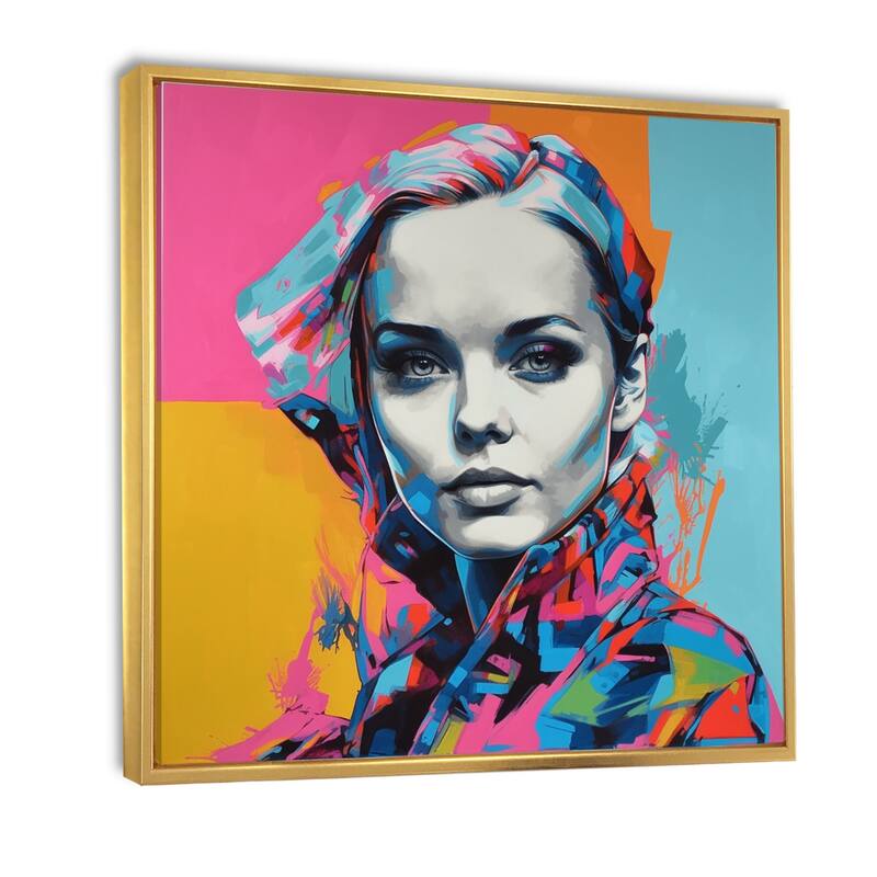 Designart "Retro Pop Art Portrait Of Beautiful Young Woman" Woman Pop Art Framed Canvas Wall Art
