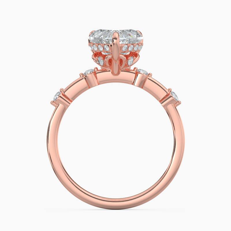 Auriya 14k Gold Petite Diamond Station Heart Lab Grown Hidden Halo Engagement Ring 1.00 to 5.00 ct. tw.(F-G, VS)