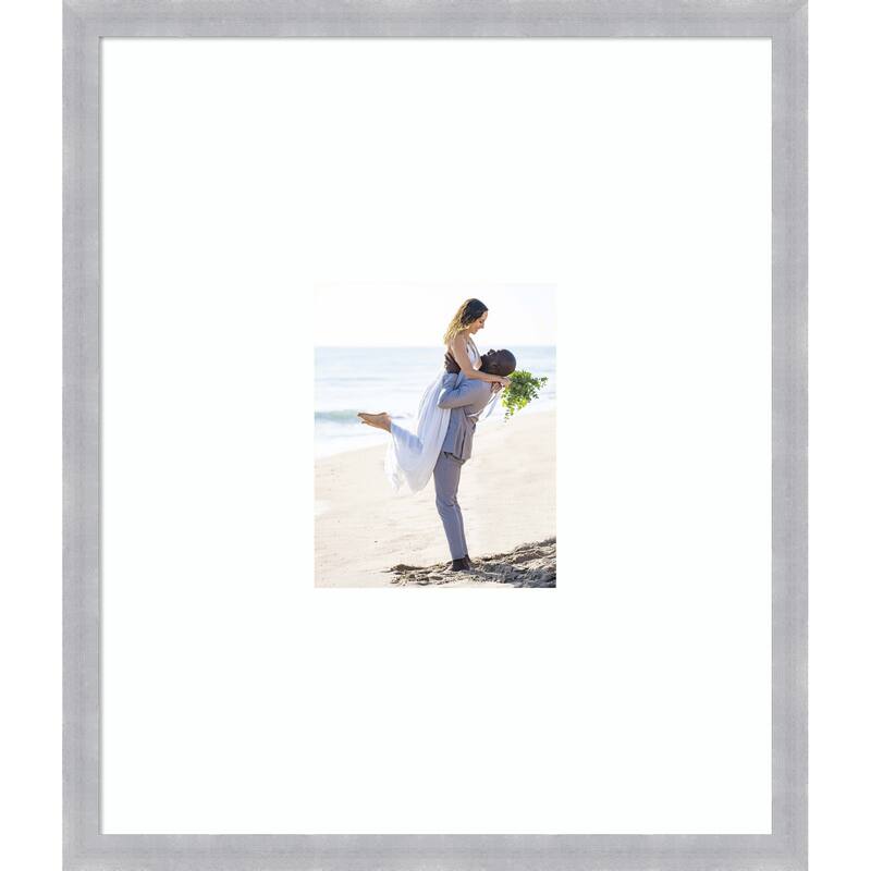 Grace Brushed Gold Narrow Framed Picture Frame, Photo Frame - 22x26 Matted White 8x10 - Grace Brushed Nickel Narrow