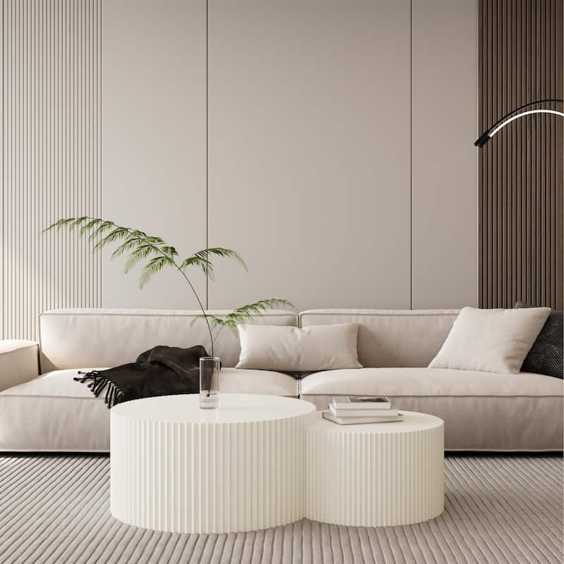 35.83" Stylish and Minimalist Modern Wave Stripe Round Coffee Table.