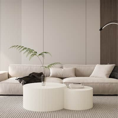 Vertical Stripe Design Nesting Coffee Table Set for Living Room, Bedroom