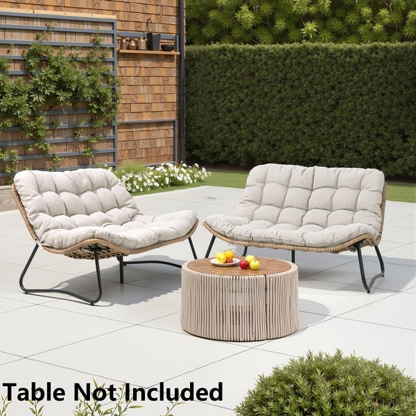Double Papasan Chair Loveseat with Cushion, All-weather PE Rattan