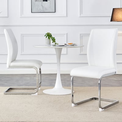 Luxury Simple Arch Chair Set of 2 White PU Material High Resilience Dining Chair