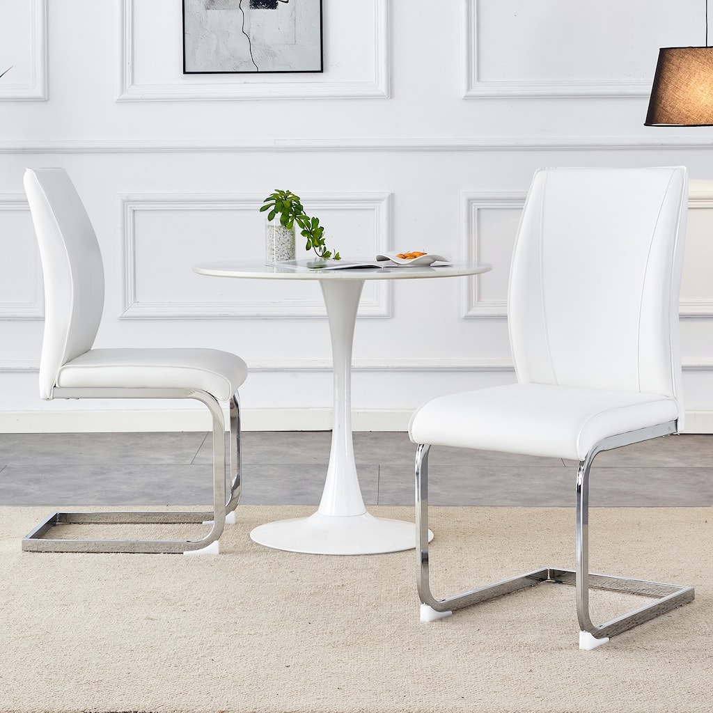 Luxury Simple Arch Chair Set of 2 White PU Material High Resilience Dining Chair