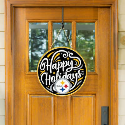 Pittsburgh Steelers 18" x 18" Happy Holidays Door Décor Wall Sign - 18" x 18"