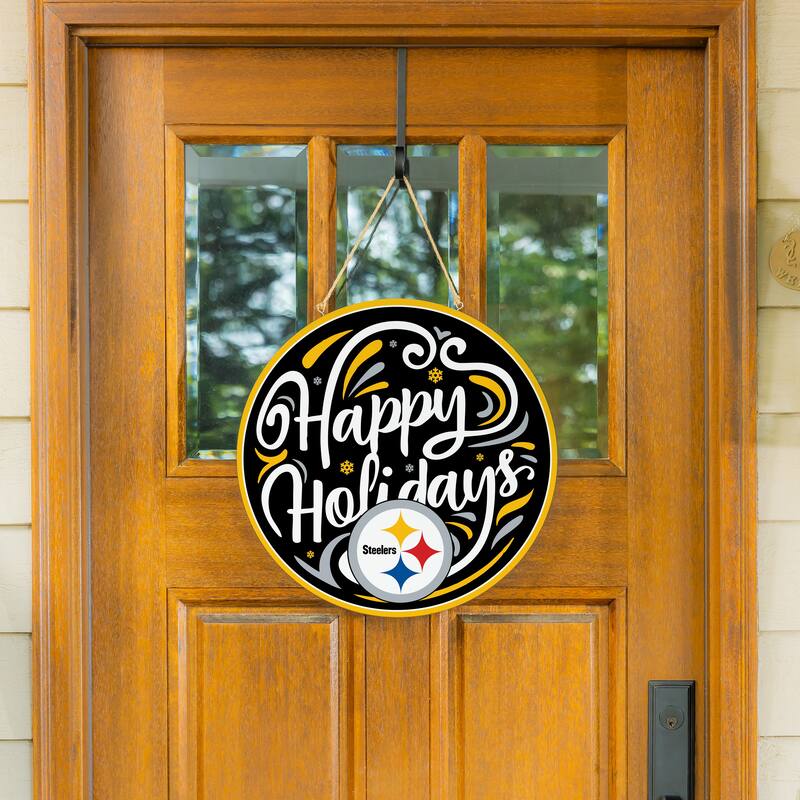 Pittsburgh Steelers 18" x 18" Happy Holidays Door Décor Wall Sign - 18" x 18"