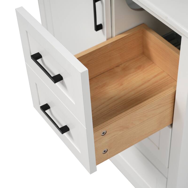 Multifunctional Storage Cabinet Bathroom Vanity with Removable Pull-out Tray, Door Storage Box and 3 Different Sizes Drawers