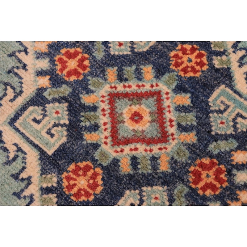 Bohemian Kazak Carla Green/Beige Wool Runner - 2'8'' x 9'5''