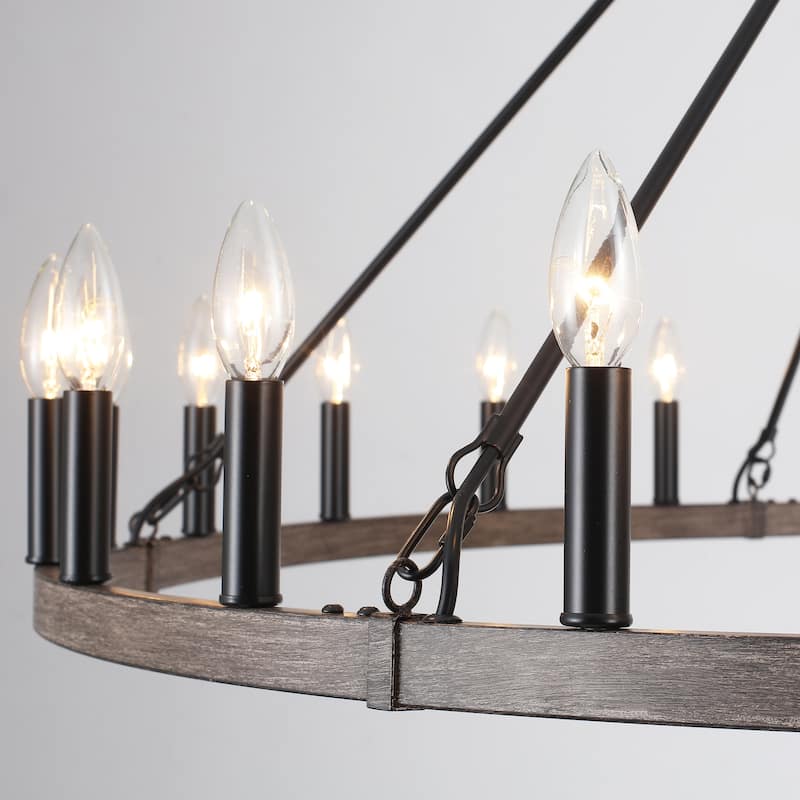 24 - Light 52in. Lagre Dimmable Wagon Wheel Chandelier Farmhouse Round Vintage Candle Style Light - N/A