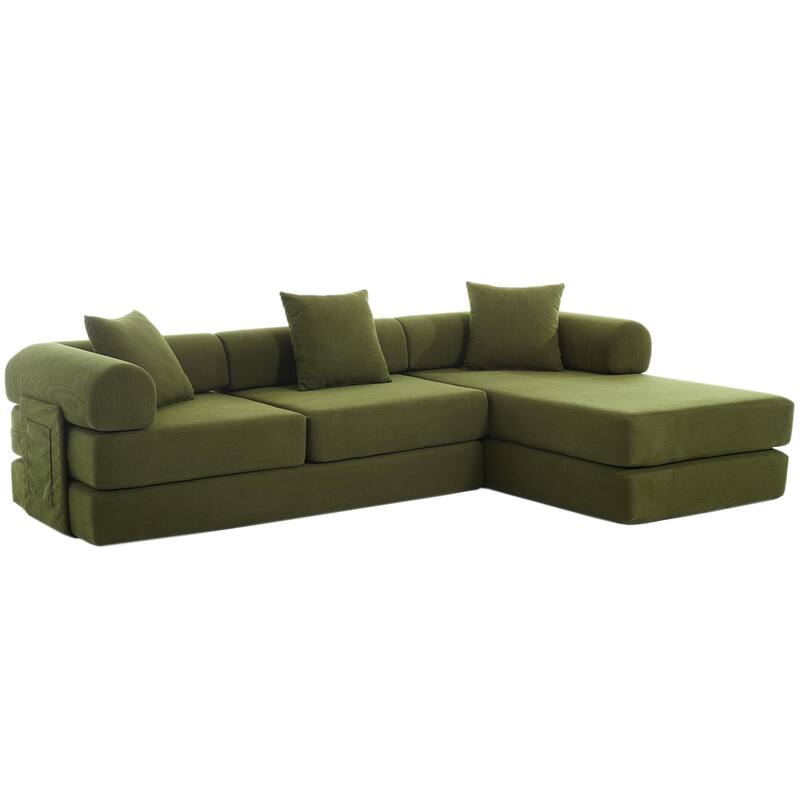 Versatile 7-in-1 Modular Folding Sectional Sofa with Chaise Convertible Corduroy Sleeper Sofa Bed with Removable Storage Bags