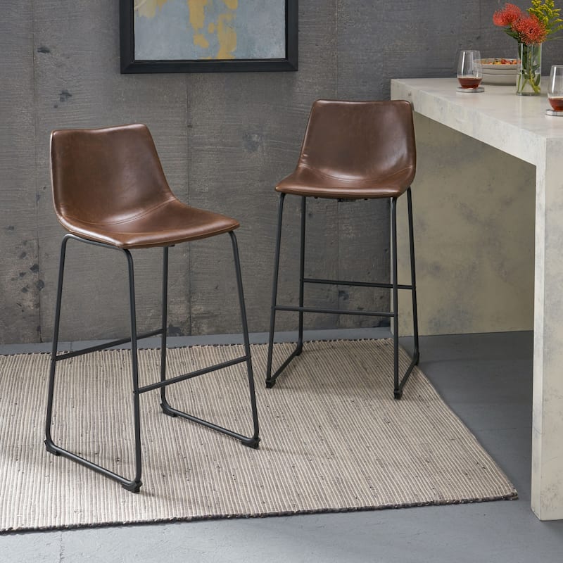 Cedric Faux Leather Barstools (Set of 2) by Christopher Knight Home - Vintage brown