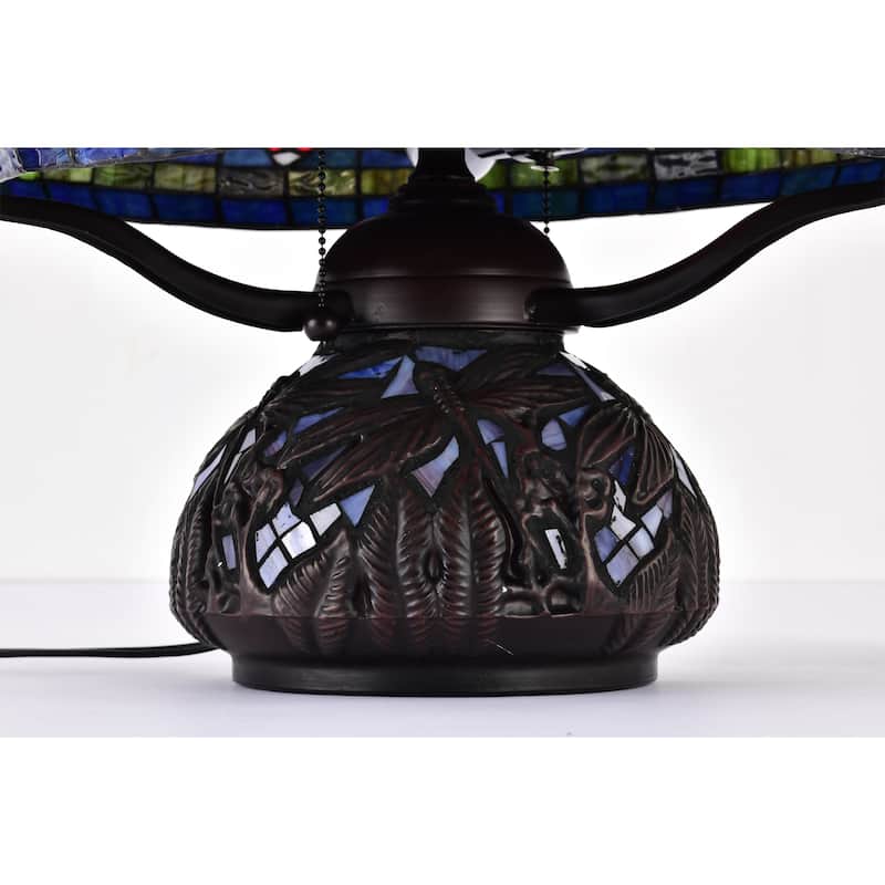 Shulba Dragonfly Base and Shade 2-Light Table Lamp Blue Tiffany Style Glass