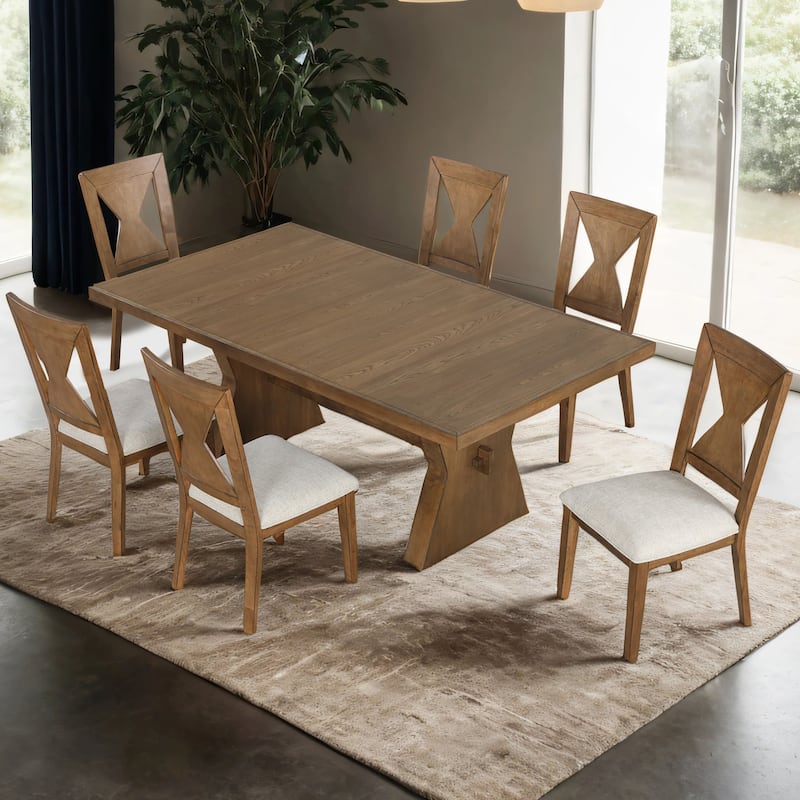 Furniture of America Yanse Farmhouse 7-Piece Rustic Oak Wood Dining Table Set