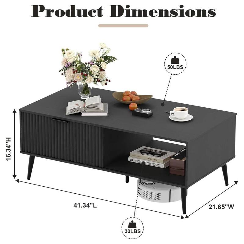 2-Tier Farmhouse Coffee Table with Storage for Living Room, Office - N/A