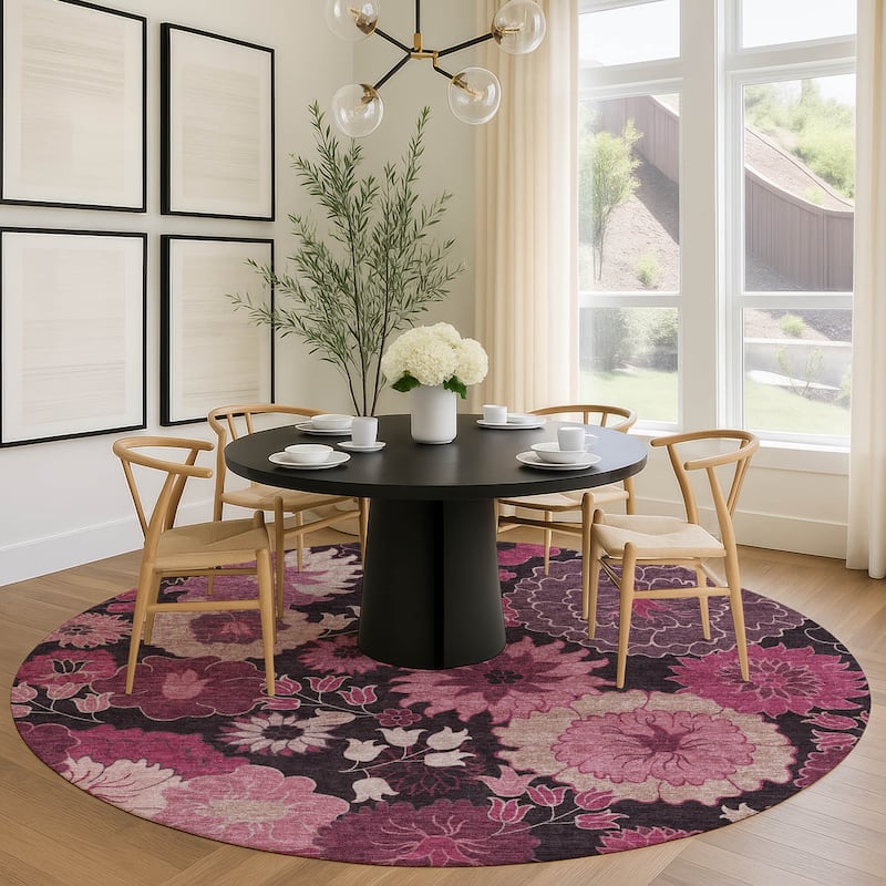 Machine Washable Indoor/ Outdoor Modern Floral Chantille Rug